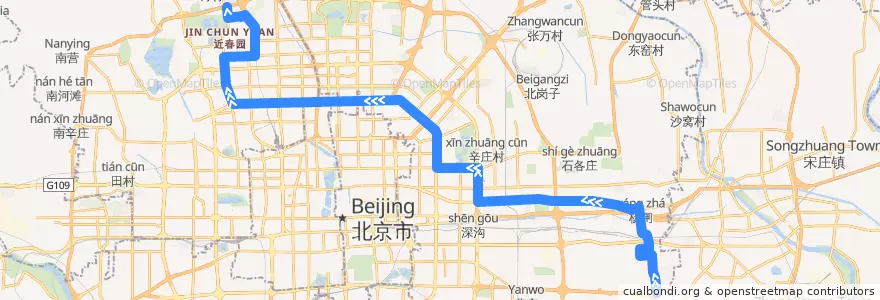 Mapa del recorrido Bus 731: 康城南站 => 厢白旗桥 de la línea  en Pékin.