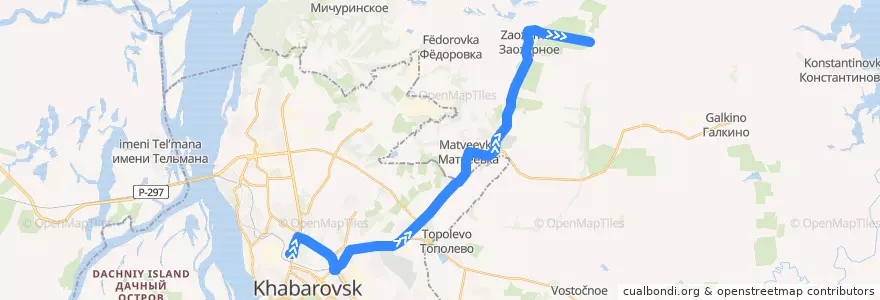 Mapa del recorrido Автобус 108: Автовокзал - Заозёрное de la línea  en Krai de Jabárovsk.