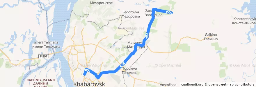 Mapa del recorrido Автобус 108: Заозёрное - Автовокзал de la línea  en Khabarovsk Krai.