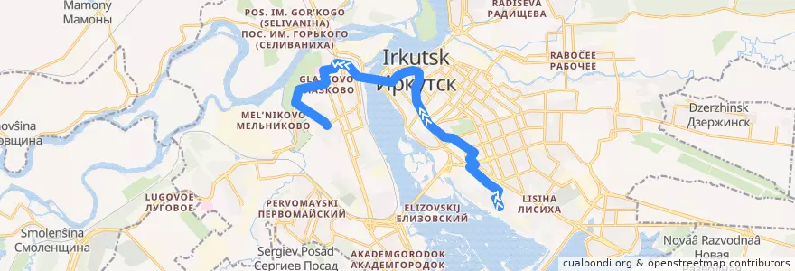 Mapa del recorrido Автобус №11: Бульвар Постышева - ул.Чайковского de la línea  en городской округ Иркутск.