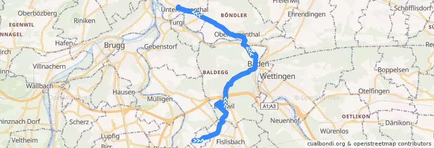 Mapa del recorrido Bus 6: Rütihof => Untersiggenthal de la línea  en Bezirk Baden.