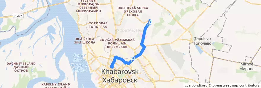 Mapa del recorrido Автобус 13: Весовая овощесовхоза - Дворец профсоюзов de la línea  en ハバロフスク地区.