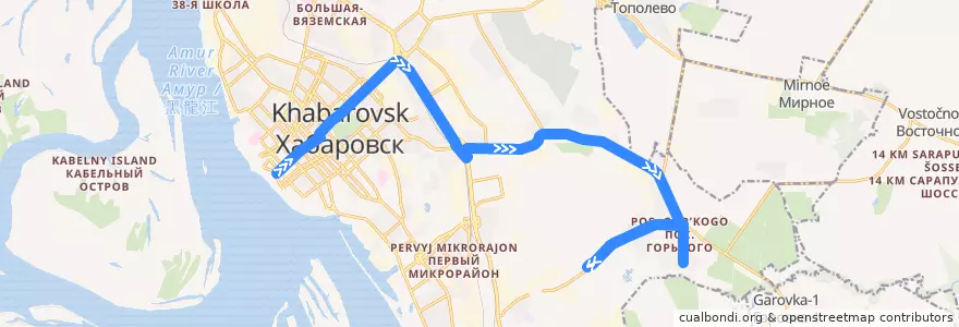 Mapa del recorrido Автобус 14: Комсомольская площадь - СНТ "Черёмушки" de la línea  en Khabarovsk.