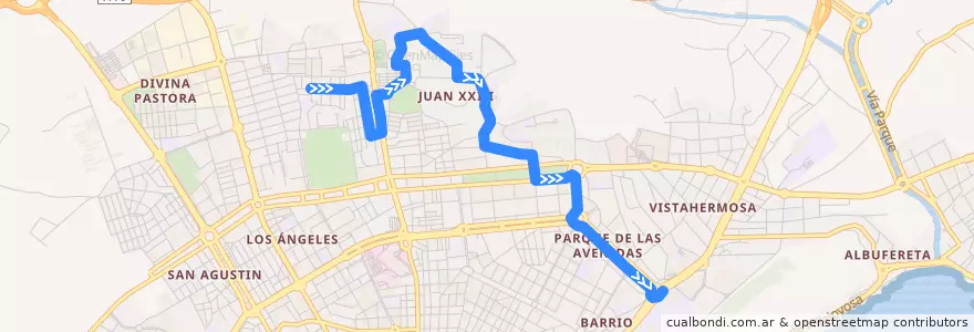 Mapa del recorrido 11: Virgen del Remedio ⇒ Avda. Dénia (Jesuítas) de la línea  en Аликанте.