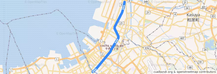 Mapa del recorrido 福岡市地下鉄箱崎線 de la línea  en 福岡市.