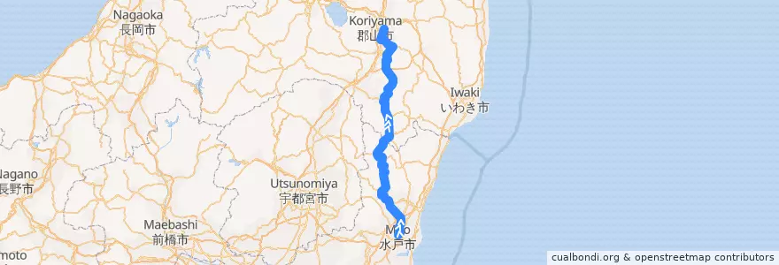 Mapa del recorrido JR水郡線（下り） de la línea  en اليابان.