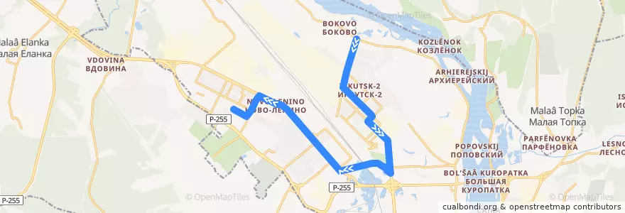 Mapa del recorrido Автобус №10к: Поселок Боково - 7-й микрорайон de la línea  en городской округ Иркутск.