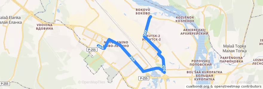 Mapa del recorrido Автобус №10к: 7-й микрорайон - Поселок Боково de la línea  en イルクーツク管区.