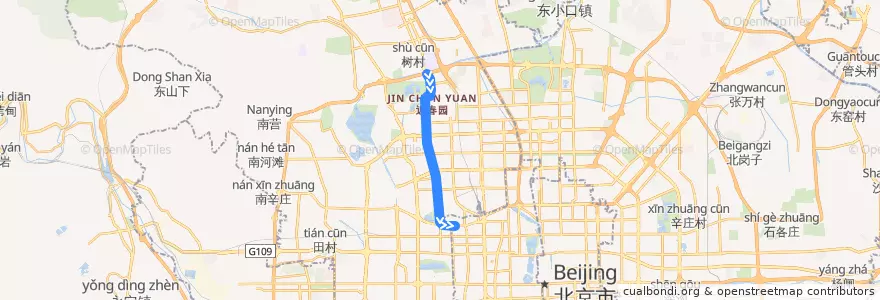 Mapa del recorrido Bus 运通205: 史各庄 => 动物园 de la línea  en 海淀区.