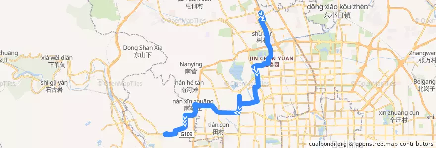 Mapa del recorrido Bus 664: 城铁西二旗站 => 地铁苹果园站 de la línea  en Pékin.