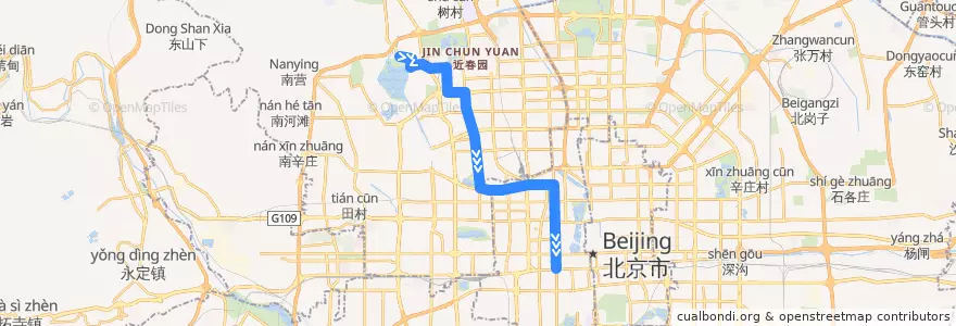 Mapa del recorrido Bus 608: 颐和园北宫门 => 前门西 de la línea  en بكين.
