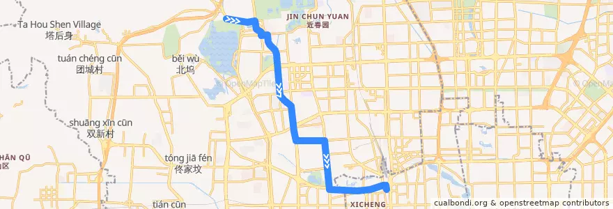 Mapa del recorrido Bus 563: 香山公园东门 => 西直门 de la línea  en Beijing.