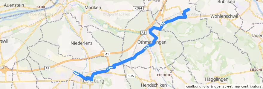 Mapa del recorrido Bus 393: Lenzburg => Mägenwil de la línea  en Аргау.