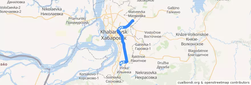 Mapa del recorrido Автобус 18: Индустриальный посёлок - Аэропорт de la línea  en Khabarovsk.