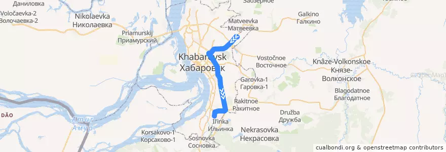 Mapa del recorrido Автобус 18: Аэропорт - Индустриальный посёлок de la línea  en Khabarovsk.