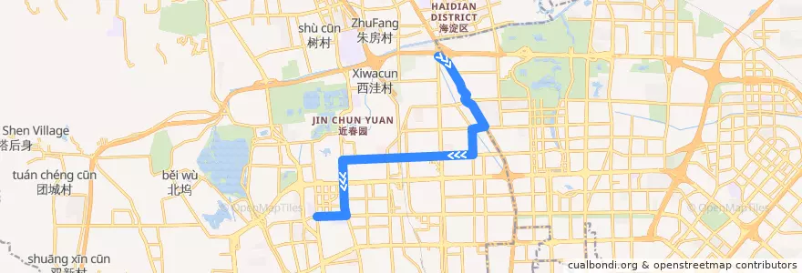 Mapa del recorrido Bus 307: 回龙观小区 => 巴沟村 de la línea  en Pequim.