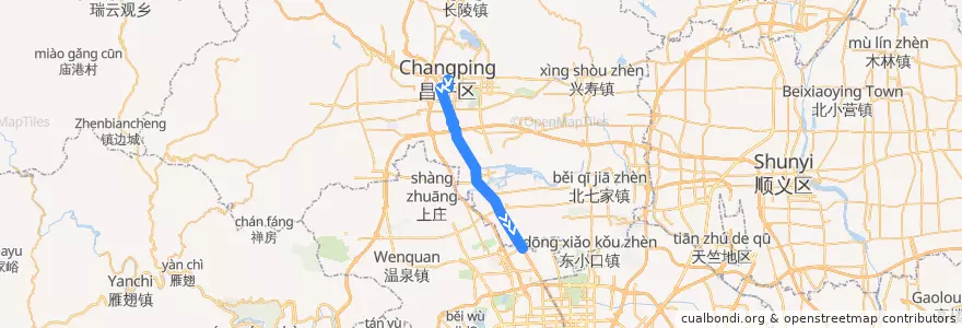 Mapa del recorrido Bus 345: 昌平北站 => 德胜门西 de la línea  en 昌平区.