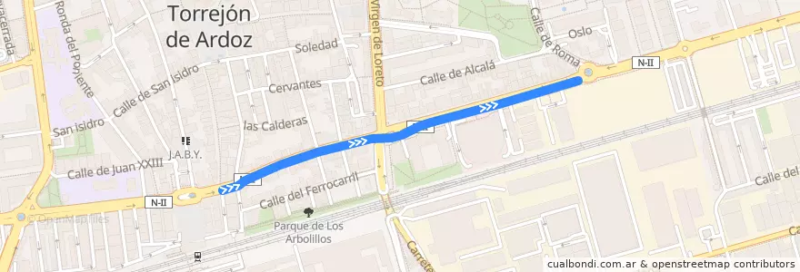 Mapa del recorrido Bus 274: Madrid (Estación Sur) => Albalate de Zorita de la línea  en Torrejón de Ardoz.