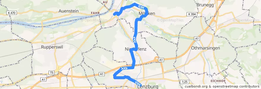 Mapa del recorrido Bus 381: Lenzburg => Wildegg de la línea  en Bezirk Lenzburg.