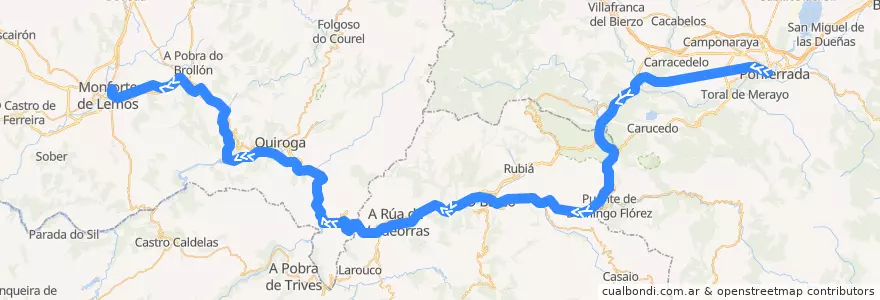 Mapa del recorrido MD León - Vigo de la línea  en 스페인.