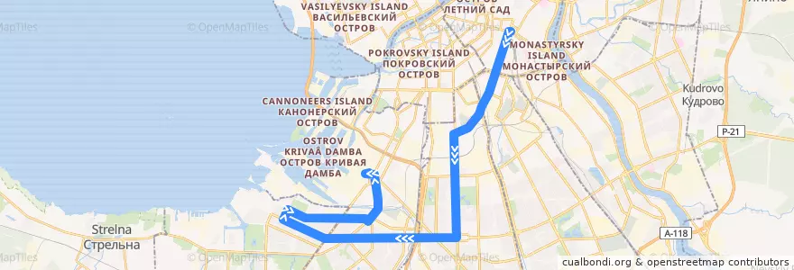 Mapa del recorrido Автобус № 26: Московский вокзал => Кировский завод de la línea  en Санкт-Петербург.