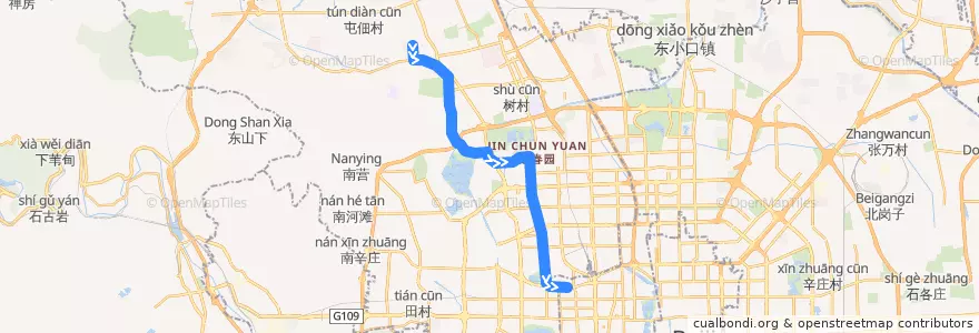 Mapa del recorrido Bus 697: 颐和山庄 => 菜户营桥东 de la línea  en 海淀区.