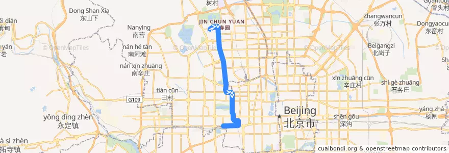 Mapa del recorrido Bus 特6: 韩家川南站 => 北京西站 de la línea  en Pequim.