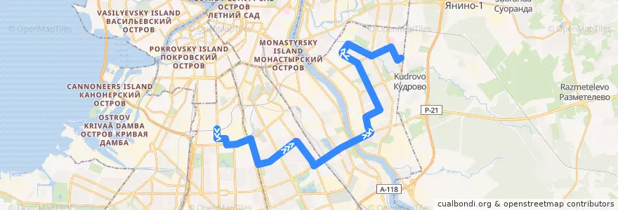 Mapa del recorrido Автобус № 12: Рощинская улица => улица Подвойского de la línea  en Санкт-Петербург.