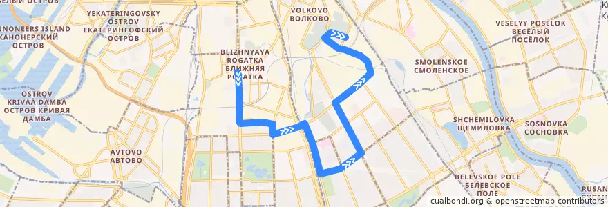 Mapa del recorrido Автобус № 29: станция метро «Московские ворота» => улица Самойловой de la línea  en Санкт-Петербург.