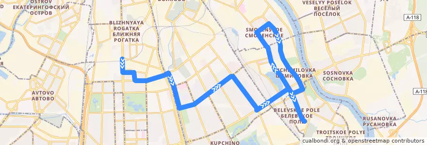 Mapa del recorrido Автобус № 95: Рощинская улица => проспект Александровской Фермы de la línea  en Санкт-Петербург.
