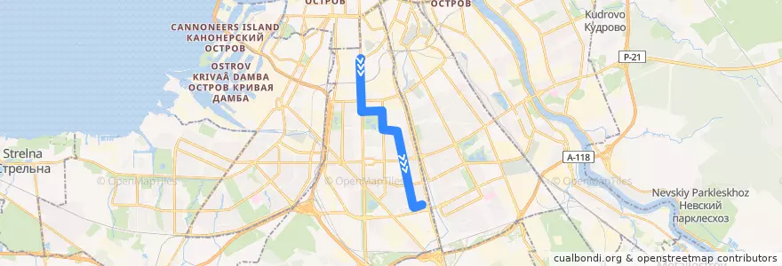 Mapa del recorrido Троллейбус № 24: Московские ворота => Звёздная улица de la línea  en Московский район.