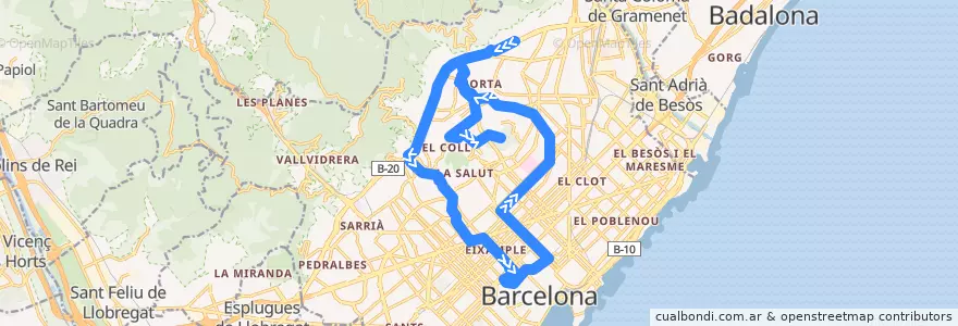 Mapa del recorrido N4: Via Favència (Metro Canyelles) / Carmel (Gran Vista) de la línea  en Barcelona.