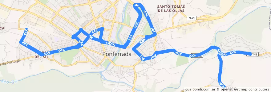 Mapa del recorrido F4:La Placa-San Antonio de la línea  en Ponferrada.