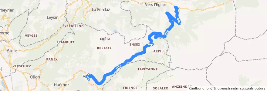 Mapa del recorrido Villars-sur-Ollon - Les Diablerets de la línea  en District d'Aigle.