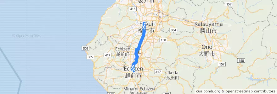 Mapa del recorrido 福井鉄道福武線 de la línea  en Prefectura de Fukui.