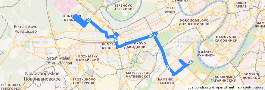 Mapa del recorrido Автобус 58: улица Косыгина - метро "Молодёжная" de la línea  en Western Administrative Okrug.