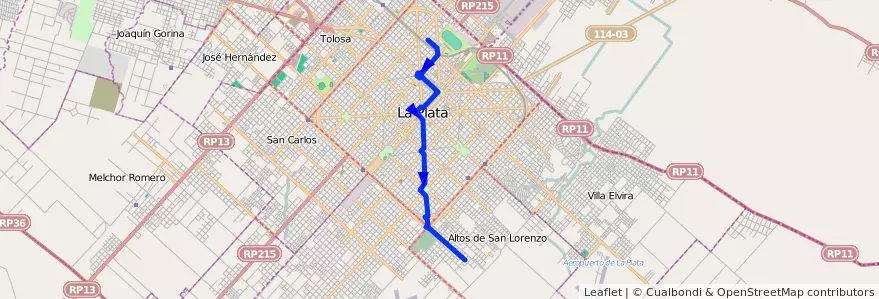 Mapa del recorrido 19 de la línea Sur en لابلاتا.