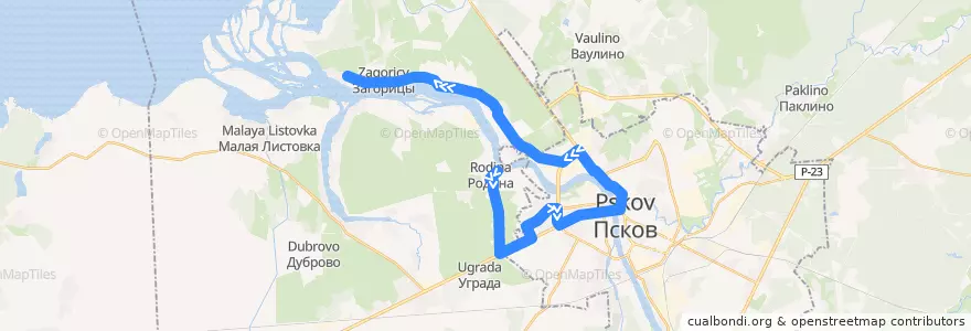 Mapa del recorrido Автобус №18 обратный de la línea  en Псковский район.