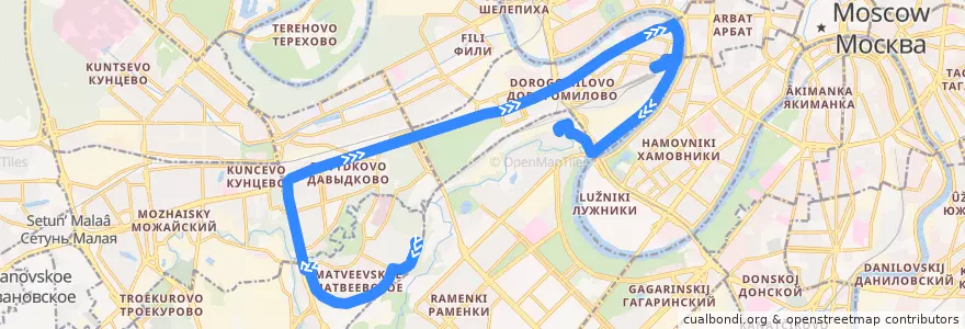 Mapa del recorrido Автобус 91: Матвеевское - 4-й Сетуньский проезд de la línea  en Moskou.