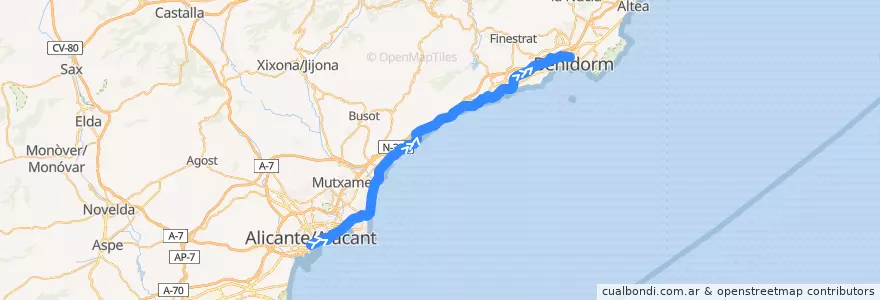 Mapa del recorrido TRAM L1: Alicante-Luceros ⇒ Benidorm de la línea  en Alicante.