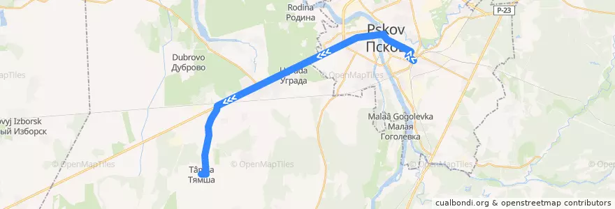 Mapa del recorrido Автобус №15 обратный de la línea  en Псковский район.