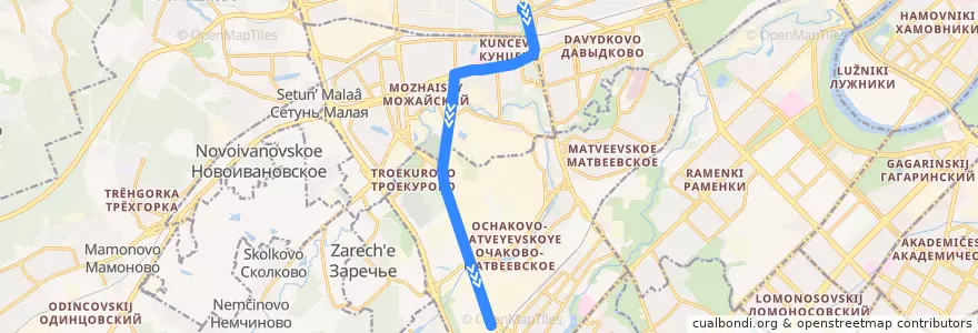Mapa del recorrido Автобус 610к: Метро "Кунцевская" => Пищекомбинат de la línea  en Западный административный округ.