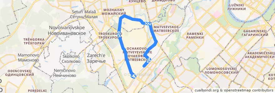 Mapa del recorrido Автобус №622: Пищекомбинат - станция "Очаково" de la línea  en Западный административный округ.