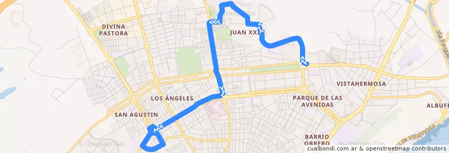 Mapa del recorrido 17: (Especial Mercadillo) Barrios Zona Norte ⇒ Mercado Teulada de la línea  en أليكانتي.