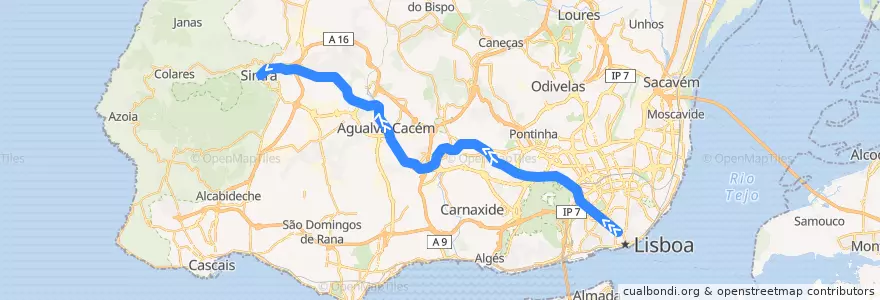 Mapa del recorrido Linha de Sintra: Rossio → Sintra de la línea  en Grande Lisboa.
