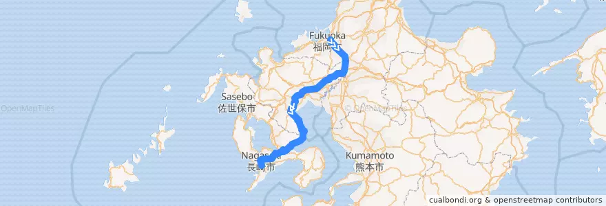 Mapa del recorrido かもめ de la línea  en Japon.