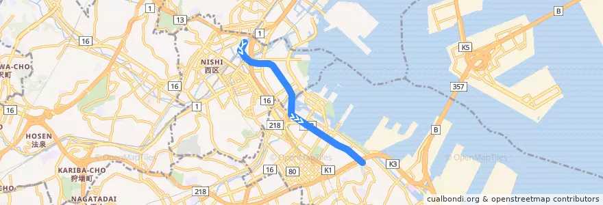 Mapa del recorrido 横浜高速鉄道みなとみらい21線 de la línea  en 요코하마시.