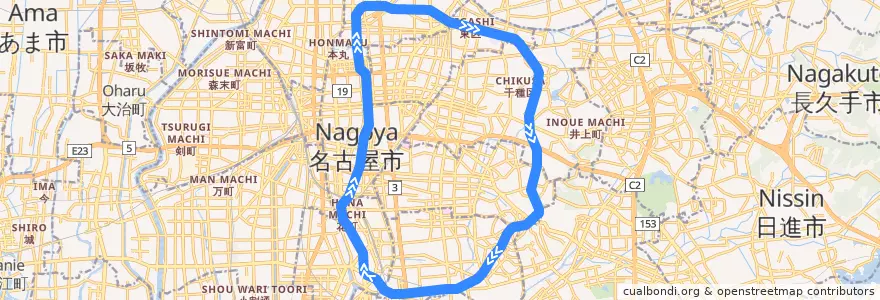 Mapa del recorrido 名古屋市営2号線名城線 de la línea  en Nagoya.
