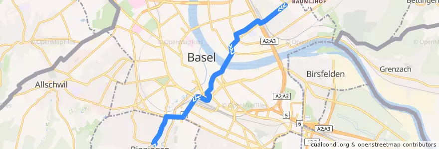 Mapa del recorrido Tram 2: Eglisee => Binningen Kronenplatz de la línea  en Bâle.