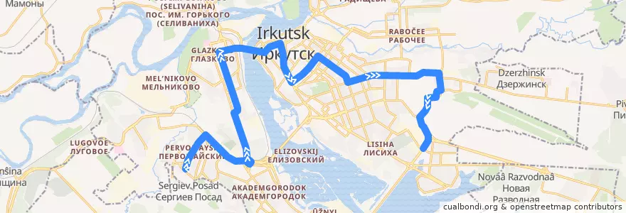 Mapa del recorrido Автобус №26к: Первомайский микрорайон - Аэропорт de la línea  en городской округ Иркутск.